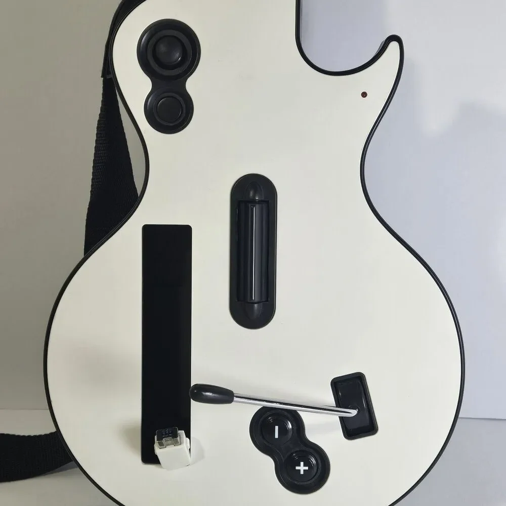 Wii Guitar Advance White Guitar Controller Nintendo Wii Powers On w/ Strap
